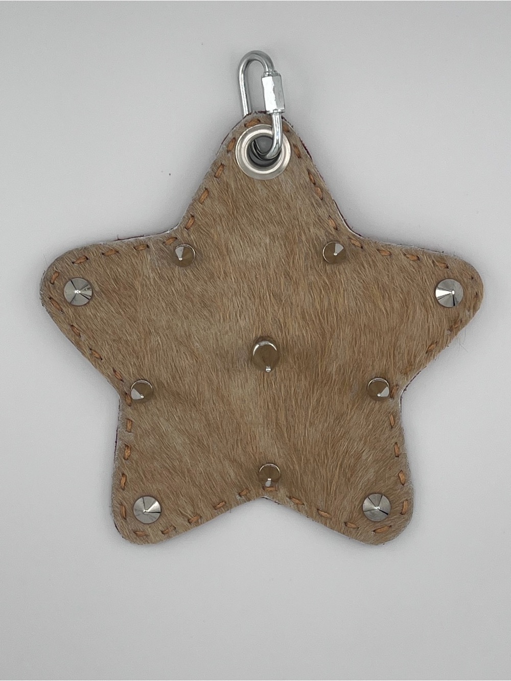 Star-Shaped Fur Keychain with Studs - Tan